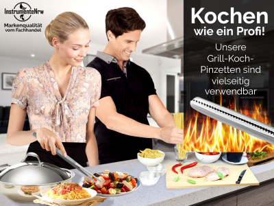 Profi Grillzange Grillpinzette Kochpinzette aus Edelstahl Pinzette 35 cm mit Zahnung - Gerade Ausfhrung fr Fleisch, Wrstchen oder Gemse