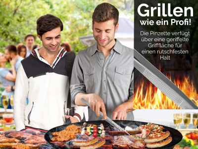 Profi Grillzange Grillpinzette Kochpinzette aus Edelstahl Pinzette 35 cm mit Zahnung - Gerade Ausfhrung fr Fleisch, Wrstchen oder Gemse