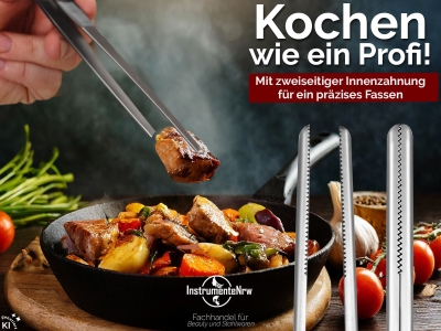 Profi Grillzange Grillpinzette Kochpinzette aus Edelstahl Pinzette 35 cm mit Zahnung - Gerade Ausf�hrung f�r Fleisch, W�rstchen oder Gem�se