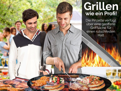 Profi Grillzange Grillpinzette Kochpinzette aus Edelstahl Pinzette 20 cm mit Zahnung - Gerade Ausfhrung fr Fleisch, Wrstchen oder Gemse