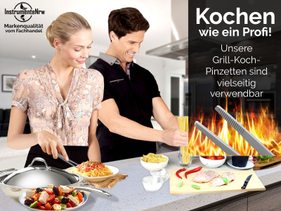 Profi Grillzange Grillpinzette Kochpinzette 13 cm aus Edelstahl Pinzette mit Zahnung - Gerade Ausfhrung fr Fleisch, Wrstchen oder Gemse