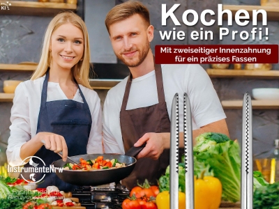 Profi Grillzange Grillpinzette Kochpinzette 18 cm aus Edelstahl Pinzette mit Zahnung - Gerade Ausf�hrung f�r Fleisch, W�rstchen oder Gem�se