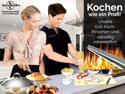 Profi Grillzange Grillpinzette Kochpinzette 11,5 cm aus Edelstahl Pinzette mit Zahnung - Gerade Ausfhrung fr Fleisch, Wrstchen oder Gemse