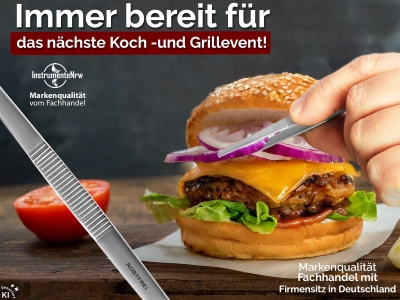 Profi Grillzange Grillpinzette Kochpinzette 11,5 cm aus Edelstahl Pinzette mit Zahnung - Gerade Ausf�hrung f�r Fleisch, W�rstchen oder Gem�se