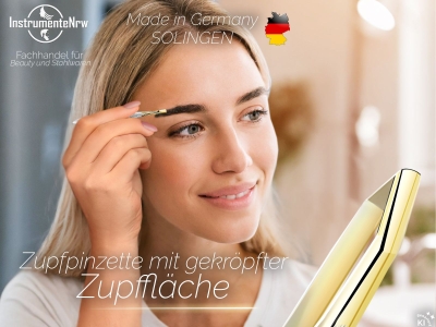 Zupfpinzette Pinzette aus Solingen Made in Germany Augenbrauenpinzette f�r die Gesichtspflege zum Zupfen von Augenbrauen, Barthaaren oder kleinen H�rchen f�r Damen und Herren Gekr�pft/Vergoldet