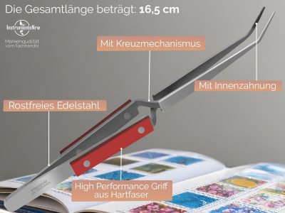 Kreuzpinzette L�t-Pinzette Gezahnte Spitze Klemmpinzette Technische Pinzette Gebogen 16,5 cm