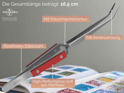 Kreuzpinzette L�t-Pinzette Gezahnte Spitze Klemmpinzette Technische Pinzette Gebogen 16,5 cm