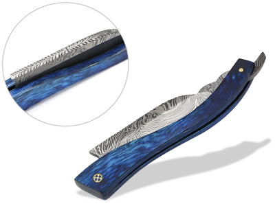 Damast Rasiermesser Blue Star mit Etui