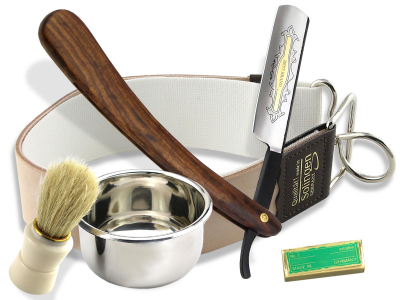 Premium Rasur Set 5 teilig Solinger Lederdoppelriemen