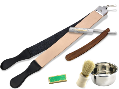 Grosses Rasier Set mit Lederriemen+Schleifpaste aus Solingen