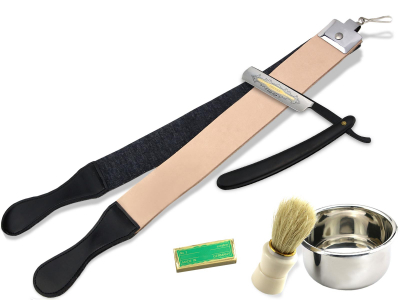 Nassrasur Set Black mit Puma Schleifpaste+Riemen+Pinsel und Scha