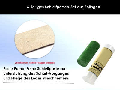 6 verschiedene Schleifpasten Schrfpaste PUMA Rasiermesser-Pasten SET aus Solingen