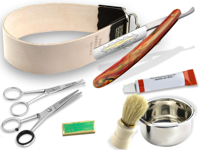 8-Teiliges Rasier Set - Rasiermesser + Streichriemen Solingen + Bartschere + Rasierschale + Zubehr