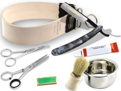 Komplett Rasur Set 8-Teilig Rasiermesser, Abziehleder + weiteres Zubeh�r