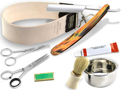 Set Rasiermesser 5/8 Zoll 8-Teilig + Streichriemen + Bartschere + Paste Solingen