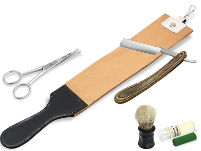 Rasur Set 5-Teilig Rasiermesser Hohlschliff 5/8 Zoll Rindleder Streichriemen Bartschere