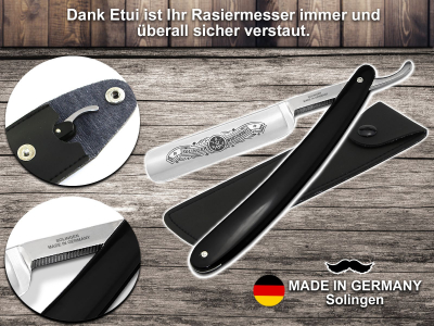 Profi Rasiermesser aus SOLINGEN 5/8 Zoll Hohlschliff Bartmesser  Germany mit �tzung f�r eine gr�ndliche Nassrasur und Etui zur Aufbewahrung