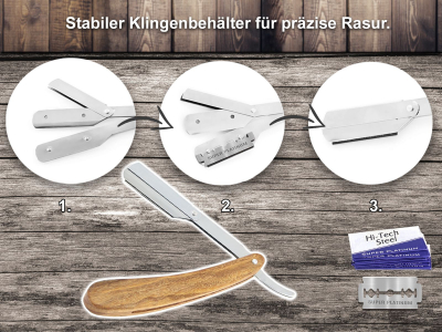 Rasierer Rasiermesser Set Herren Holz mit 50 Rasierklingen und Etui