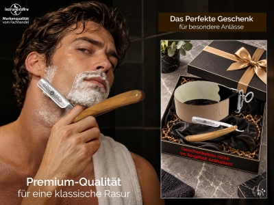Solinger Premium Rasiermesser-Set f�r Herren Rasiermesser aus Solingen mit Tradionellem Echt Leder Streichriemen f�r Einsteiger sowie Profis