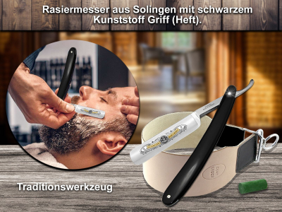 Rasiermesser Set mit Bartpflege Messer Schleifpaste aus Solingen und Extra breitem Abziehleder Streichriemen von InstrumenteNRW mit Sitz in Deutschland ein Rasier-Set fr Mnner Herren zur Nassrasur