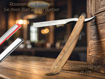 Solinger Rasiermesser Rasierer mit Wechselklingen aus Solingen Oliven-Holz Bartmesser Rasier-Set f�r Herren mit Kleiner und Gro�er Rasierklinge Nassrasierer