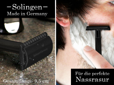 Rasierhobel aus Solingen Nassrasierer fr Herren Rasierer Made in Germany mit geschlossenem Kamm fr klassische Rasierklingen Sicherheitsrasierer fr eine perfekte Bartpflege Edelstahl Griff Schwarz