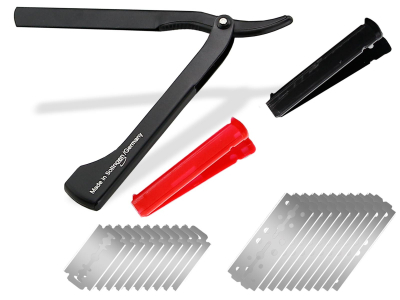 Solinger Rasiermesser Rasier-Set f�r M�nner mit Wechselklingen Bartpflege Messer mit Kleiner/Gro�er Rasierklinge Bartmesser Barbier Nassrasierer f�r die perfekte Nassrasur Schwarz