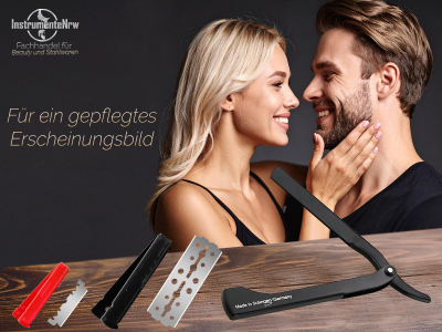 Solinger Rasiermesser Rasier-Set f�r M�nner mit Wechselklingen Bartpflege Messer mit Kleiner/Gro�er Rasierklinge Bartmesser Barbier Nassrasierer f�r die perfekte Nassrasur Schwarz
