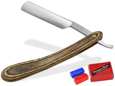 2-Teiliges Rasiermesser-Set mit Holzgriff & Hohlschliff mit Schrf-Paste aus Solingen
