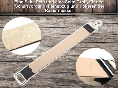 3-Teiliges Rasiermesser Set mit Paste aus Solingen + Leder-Streichriemen LASER-Beschichtung