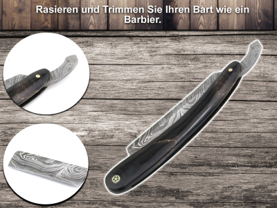 Grosses Damast Rasur Set Black Classic mit Doppelriemen