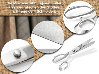 Stoff-Schere Textilschere Arbeitsschere Edelstahl Rostfrei 22 cm Schneiderschere mit Mirkoverzahnung optimal geeignet fr Stoffe, Nhen und Kleidung 9 Zoll