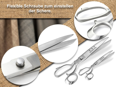 3-Teiliges Stoffscheren-Set Textilschere Schneiderschere Arbeistschere Nhschere 20 cm + 24,5 cm + Stickschere 11,5 cm gerade - Rostfrei Edelstahl