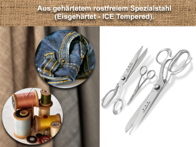 3-Teiliges Stoffscheren-Set Textilschere Schneiderschere Arbeistschere Nhschere 20 cm + 24,5 cm + Stickschere 11,5 cm gerade - Rostfrei Edelstahl