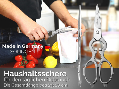 Klassische Kchenschere aus Solingen Haushaltsschere Made in Germany mit Scharfem und Przisem Schnitt Vielzweckschere mit einseitiger Mikroverzahnung Universal Schere aus Rostfreiem Edelstahl 20 cm