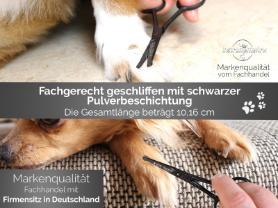 Exklusive Hundehaar-Schere Schwarz Fellschere Pfotenschere Haarschere 10,16 cm 4 Zoll mit Mirkoverzahnung