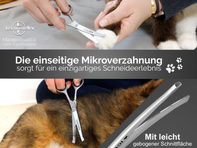 Hundehaarschere Fellschere Hundeschere Fellpflege Schere Gebogen mit Mirkoverzahnung 16 cm - Edelstahl Rostfrei - Haarschere fr Hunde, Katzen und weitere Haustiere mit Etui zu Aufbewahrung