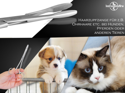 Zupfzange Hundeohren Haarzupfzange Ohrenpinzette fr Hunde Tierhaar-Entferner Haarzange Edelstahl Rostfrei mit Innenzahnung ohne Sperre mit Etui 14 cm