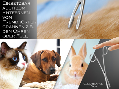 Zupfzange Hundeohren Haarzupfzange Ohrenpinzette fr Hunde Tierhaar-Entferner Haarzange Edelstahl Rostfrei mit Innenzahnung ohne Sperre mit Etui 16 cm