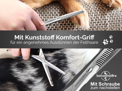 Premium Fellscheren Set Ergonomisch Hundehaarschere Effilierschere zur Fellpflege fr Hunde Katzen Rostfreier Edelstahl Haarschere mit Mirkoverzahnung fr einfaches Schneiden