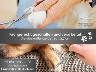 Solingen Fellschere Hunde Haarschere Pfotenschere 11,7 cm mit einseitiger Mikroverzahnung. Hundeschere mit gebogener Schnittflche fr die Fellpflege