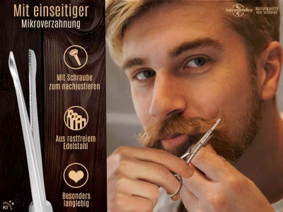 Bartschere aus Solingen Made in Germany Schnurrbartschere 10,5 cm mit einseitiger Mikroverzahnung und abgerundeten Enden f�r die Pflege von Barthaaren und Nasenhaaren