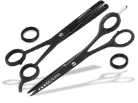 Haarscheren-Set Haarschere mit Mikroverzahnung Effilierschere Ausd�nnschere Schwarz Rostfrei