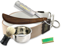 Rasur Set Ergo mit Goldtzung+Solinger Lederdoppelriemen Gross