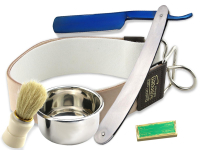 Rasur Set deluxe Blue Steel mit Doppelriemen aus Solingen Gross