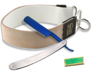 Rasur Set deluxe Blue Steel mit Doppelriemen aus Solingen