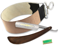 Rasur Set mit Puma Schleifpaste+Riemen+Woodenmesser Holzptik