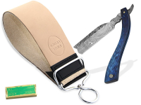 Rasiermesser-Set Damast Classic mit Leder-Streichriemen