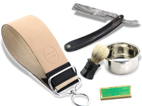 Grosses Damast Rasur Set Black Classic mit Doppelriemen