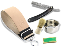 Grosses Damast Rasur Set Black Classic mit Doppelriemen